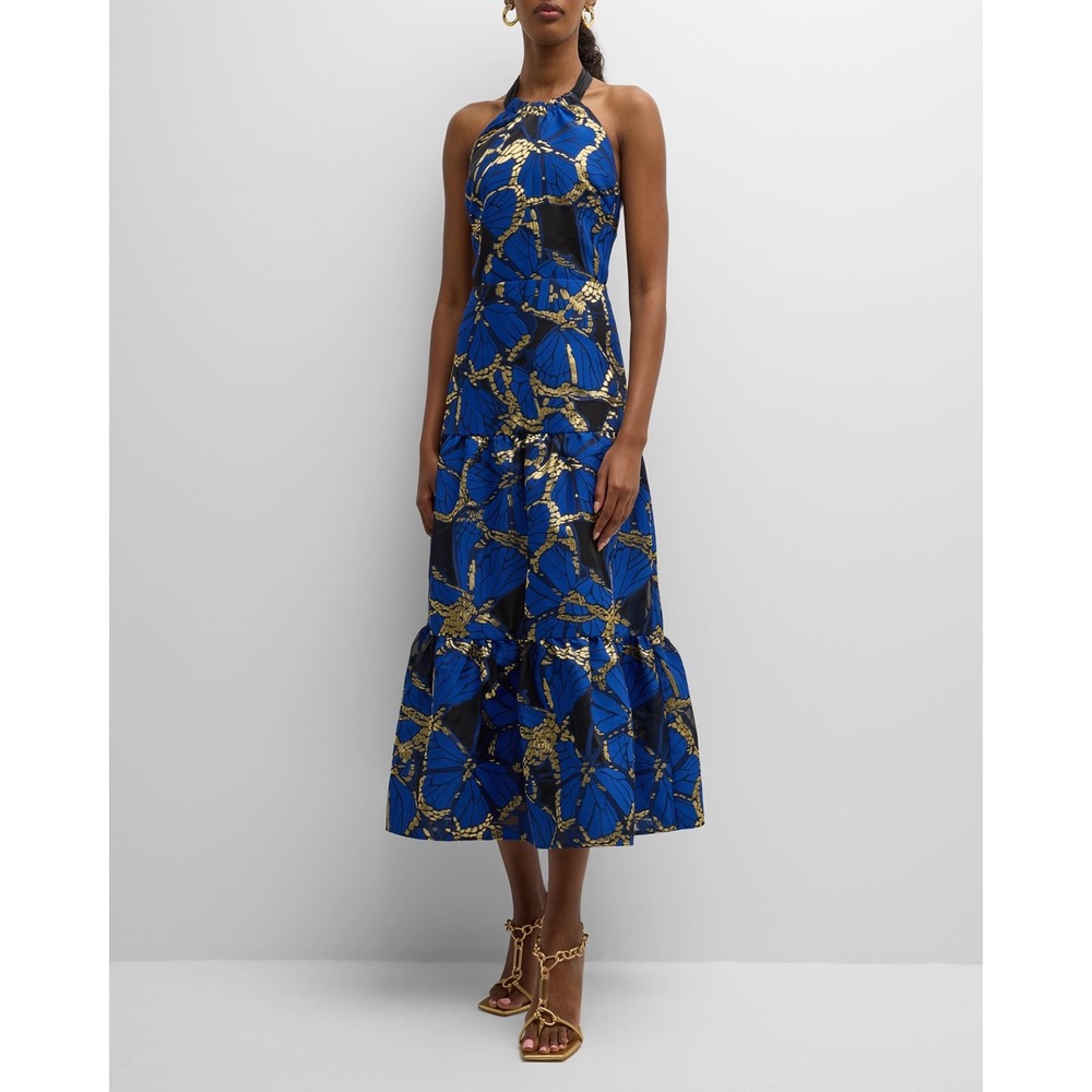 NWT Milly Hayden Tiered Butterfly Jacquard‎ Halter Dress - Size 8